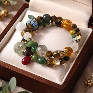MultiColor Glass Tiger Eye Gemstone Memory Wire Bracelet